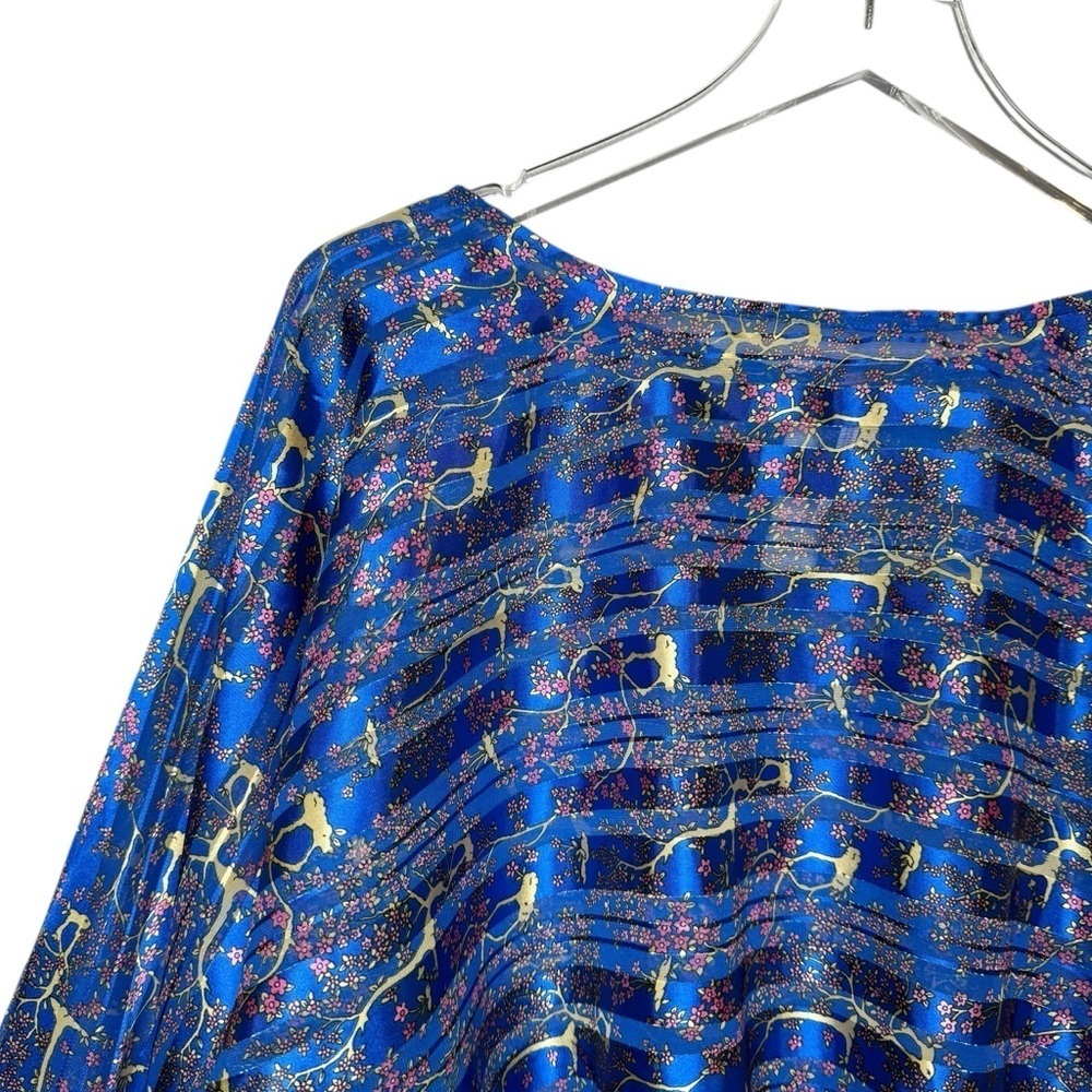 Free People Blue Floral Metallic Boho Festival Top Dolman Sleeved Blouse Sz M - Picture 5 of 13